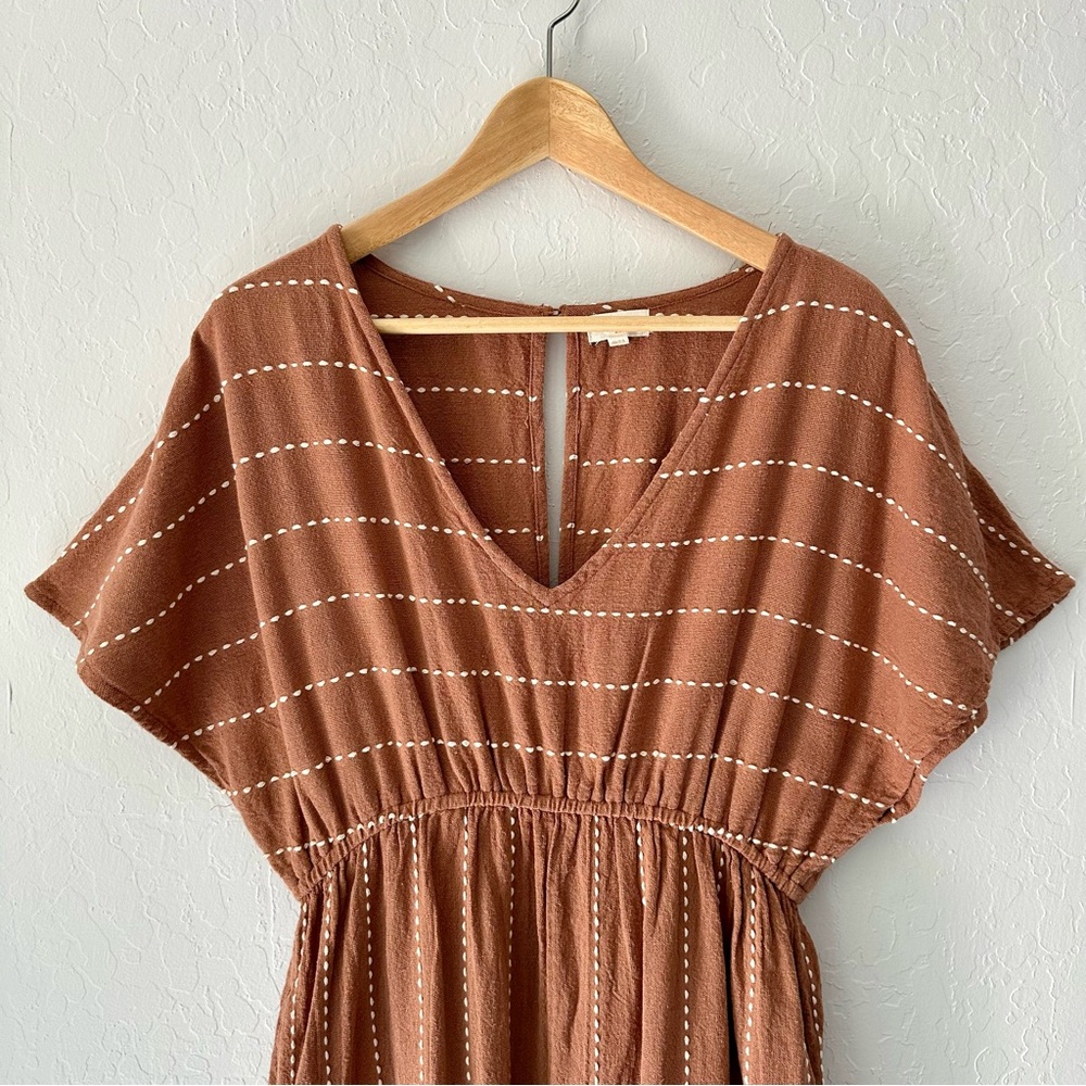 Cost Plus World Market Tan Ribbed Ruched Jumper, NWOT